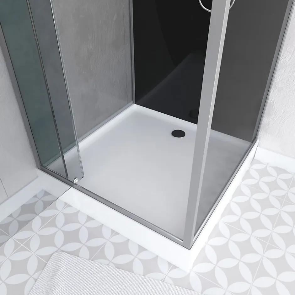 Aurlane Cabine de Douche Carrée 90x90cm Porte Pivotante - Fond Noir avec bande effet miroir - SQUARE STRIPE* Cabine De Douche