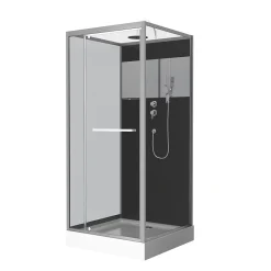 Aurlane Cabine de Douche Carrée 90x90cm Porte Pivotante - Fond Noir avec bande effet miroir - SQUARE STRIPE* Cabine De Douche