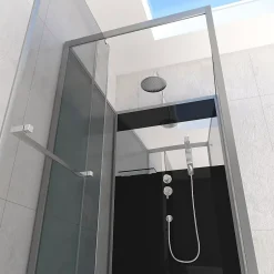 Aurlane Cabine de Douche Carrée 90x90cm Porte Pivotante - Fond Noir avec bande effet miroir - SQUARE STRIPE* Cabine De Douche