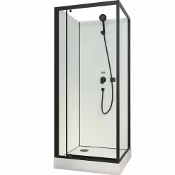 Aurlane Cabine de douche carrée 80x80x200 cm - Porte pivotante - Fonds Blancs & Profilés Noir Mat