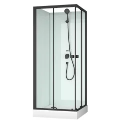 Aurlane Cabine de douche carrée 80x80x200 cm - Portes coulissantes - Fonds Blancs & Profilés Noir Mat