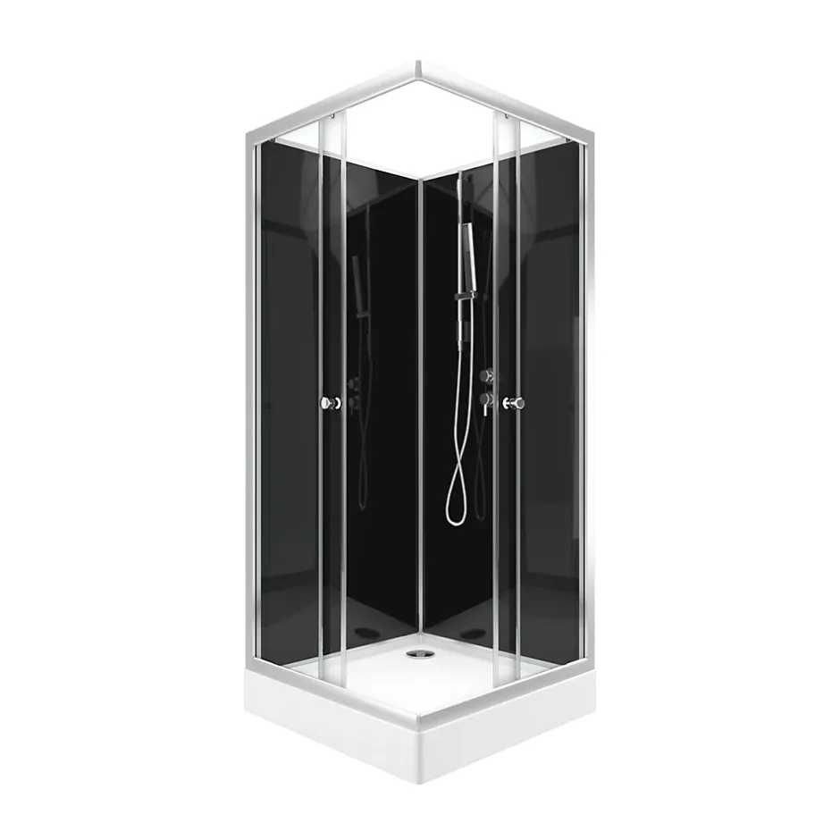 Aurlane Cabine de douche carrée 80x80x195 - Portes coulissantes en verre trempé 5mm - SQUARY BLACK 2* Cabine De Douche