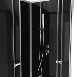 Aurlane Cabine de douche carrée 80x80x195 - Portes coulissantes en verre trempé 5mm - SQUARY BLACK 2* Cabine De Douche