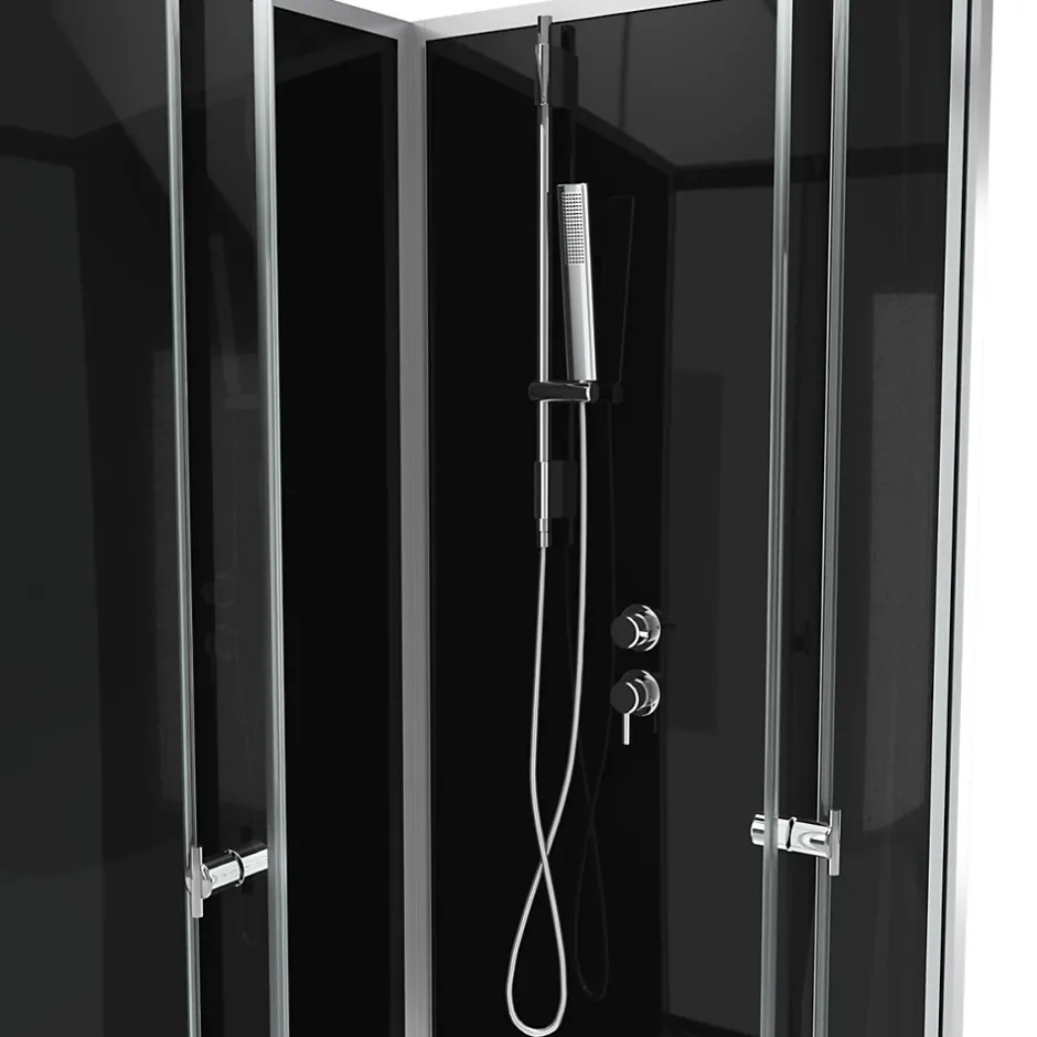 Aurlane Cabine de douche carrée 80x80x195 - Portes coulissantes en verre trempé 5mm - SQUARY BLACK 2* Cabine De Douche