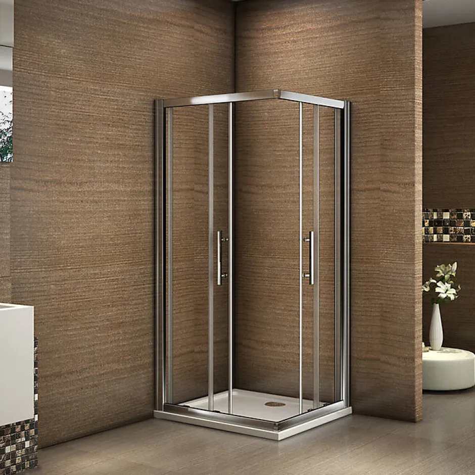 AICA Sanitaire Cabine de douche coulissante angle 100x90x185 cm - Verre sécurit 6 mm - Chrome