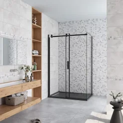 AICA Sanitaire Cabine de Douche Coulissante en Verre Anticalcaire 8 mm - 120x90x200 cm - Noir Mat - Montage Réversible* Cabine De Douche