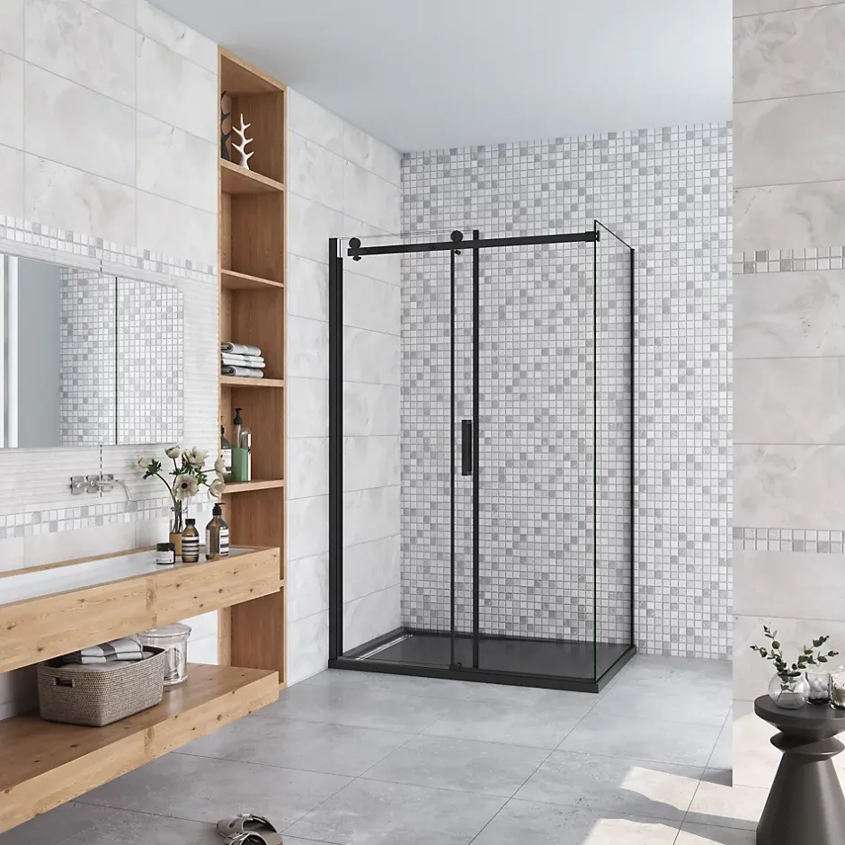 AICA Sanitaire Cabine de Douche Coulissante en Verre Anticalcaire 8 mm - 120x90x200 cm - Noir Mat - Montage Réversible* Cabine De Douche