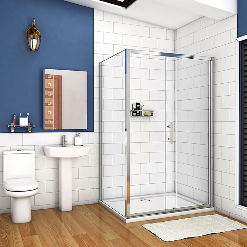 AICA Sanitaire Cabine de douche coulissante - 110 x 90 x 190 cm - 5 mm Verre sécurit transparent - Aluminium chromé