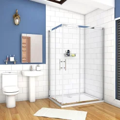 AICA Sanitaire Cabine de douche coulissante - Verre anticalcaire 6 mm - Accès par angle - Poignée en acier inox chromé - 100x80x195 cm