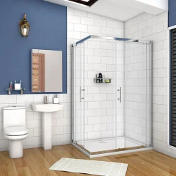 AICA Sanitaire Cabine de douche coulissante - Verre anticalcaire 6 mm - Accès par angle - Poignée en acier inox chromé - 100x80x195 cm