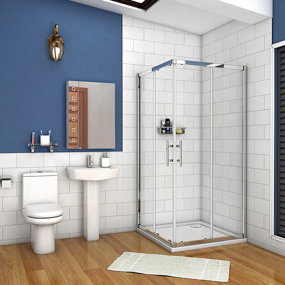 AICA Sanitaire Cabine de douche coulissante - Verre anticalcaire 6 mm - Accès par angle - Poignée en acier inox chromé - 110x70x195 cm* Cabine De Douche