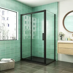 AICA Sanitaire Cabine de douche coulissante avec l'amortisseur - Porte de douche en 8mm verre anticalcaire - profilé noir mat - 120x90x195 cm