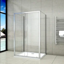 AICA Sanitaire Cabine de douche coulissante avec 2 parois - 140x80x190cm - 5mm Verre transparent - alu chromé - Montage réversible* Cabine De Douche
