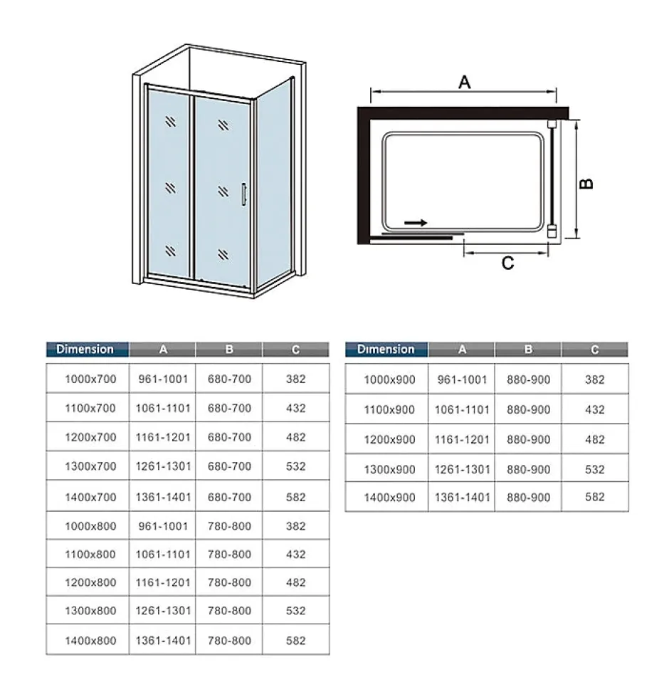 AICA Sanitaire Cabine de douche coulissante - 120 x 90 x 190 cm - 5 mm Verre sécurit transparent - Aluminium chromé