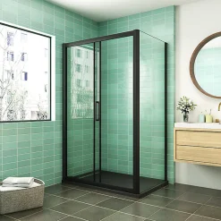 AICA Sanitaire Cabine de douche coulissante avec l'amortisseur - Porte de douche en 8mm verre anticalcaire - profilé noir mat - 140x80x195 cm* Cabine De Douche