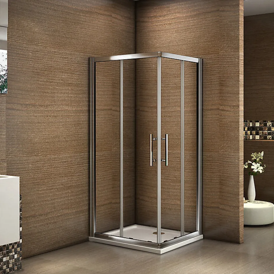 AICA Sanitaire Cabine de douche coulissante angle 80x80x185 cm - Verre sécurit 6 mm - Chrome* Cabine De Douche