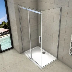 AICA Sanitaire Cabine de douche d'angle - 150x80x195 cm - 8mm verre anticalcaire - porte coulissante - Chrome* Cabine De Douche