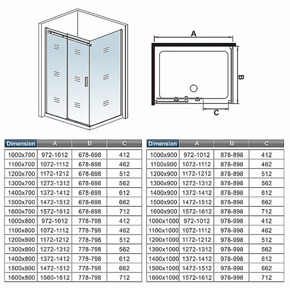 AICA Sanitaire Cabine de douche d'angle - 150x80x195 cm - 8mm verre anticalcaire - porte coulissante - Chrome* Cabine De Douche
