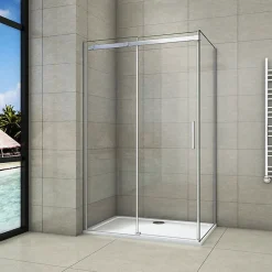 AICA Sanitaire Cabine de douche d'angle - 100x70x195 cm - 8mm verre anticalcaire - porte coulissante - Chrome
