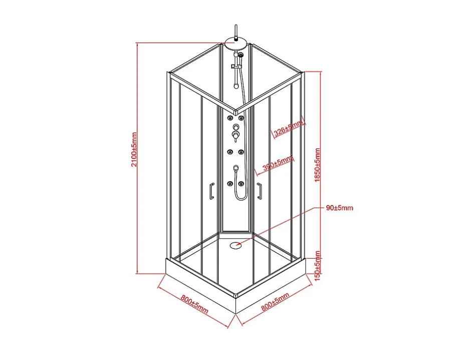 Vente-unique Cabine de douche d'angle hydromassante - L80 x l80 x H225 cm - KIVORA