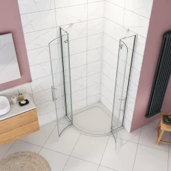 AICA Sanitaire Cabine de douche en quart de cercle chromé 80x80x195cm,Cabine de douche intégrale d'angle,porte de douche pivotante* Cabine De Douche
