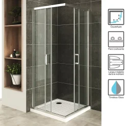Saniverre Cabine De Douche H190 85x85cm - Verre Transparent Portes Coulissantes Lana+ (sans Receveur) -