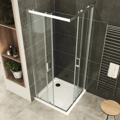 Saniverre Cabine De Douche H180 70x100cm - Verre Transparent Portes Coulissantes Lana+ (sans Receveur) -