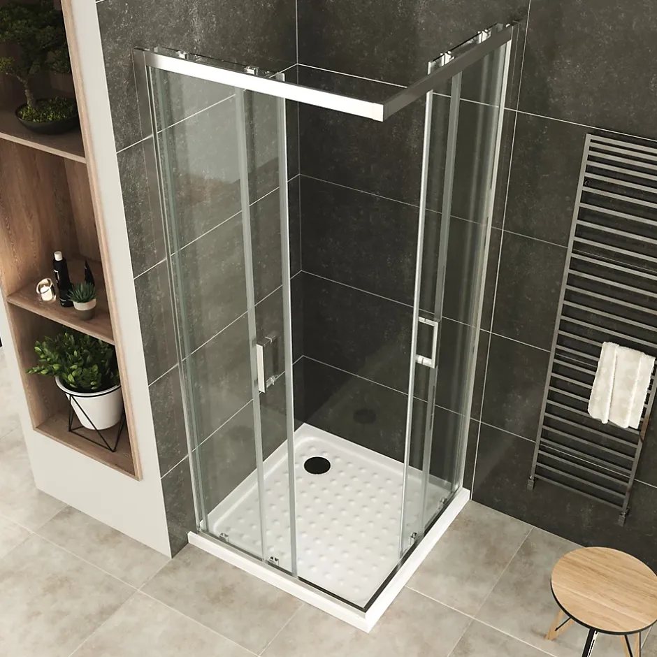 Saniverre Cabine De Douche H180 70x100cm - Verre Transparent Portes Coulissantes Lana+ (sans Receveur) -