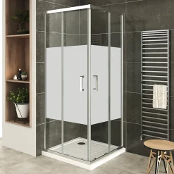 Saniverre Cabine De Douche H180 90x100cm - Verre Centre-opaque Portes Coulissantes Lana+ (sans Receveur) -* Cabine De Douche
