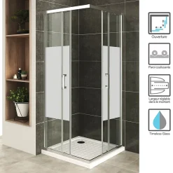 Saniverre Cabine De Douche H180 90x100cm - Verre Centre-opaque Portes Coulissantes Lana+ (sans Receveur) -* Cabine De Douche