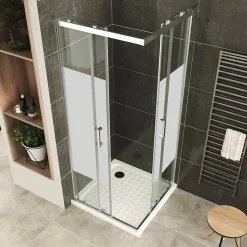 Saniverre Cabine De Douche H180 90x100cm - Verre Centre-opaque Portes Coulissantes Lana+ (sans Receveur) -* Cabine De Douche