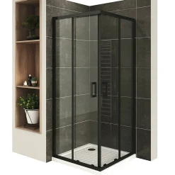 Saniverre Cabine De Douche H180 80x100cm - Verre Transparent Portes Coulissantes Lanablack+ (sans Receveur) -* Cabine De Douche