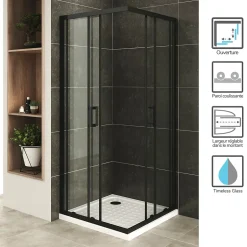 Saniverre Cabine De Douche H180 80x100cm - Verre Transparent Portes Coulissantes Lanablack+ (sans Receveur) -* Cabine De Douche