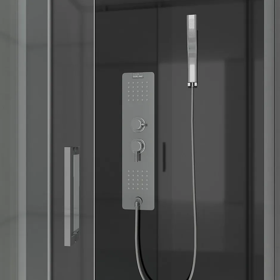 Aurlane Cabine de douche Hydromassante 110x80x215 cm - Fond Noir et Profilés Gris - BLACK STYLE
