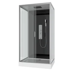 Aurlane Cabine de douche Hydromassante 110x80x215 cm - Fond Noir et Profilés Gris - BLACK STYLE