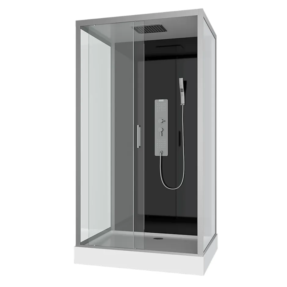 Aurlane Cabine de douche Hydromassante 110x80x215 cm - Fond Noir et Profilés Gris - BLACK STYLE