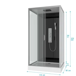 Aurlane Cabine de douche Hydromassante 110x80x215 cm - Fond Noir et Profilés Gris - BLACK STYLE