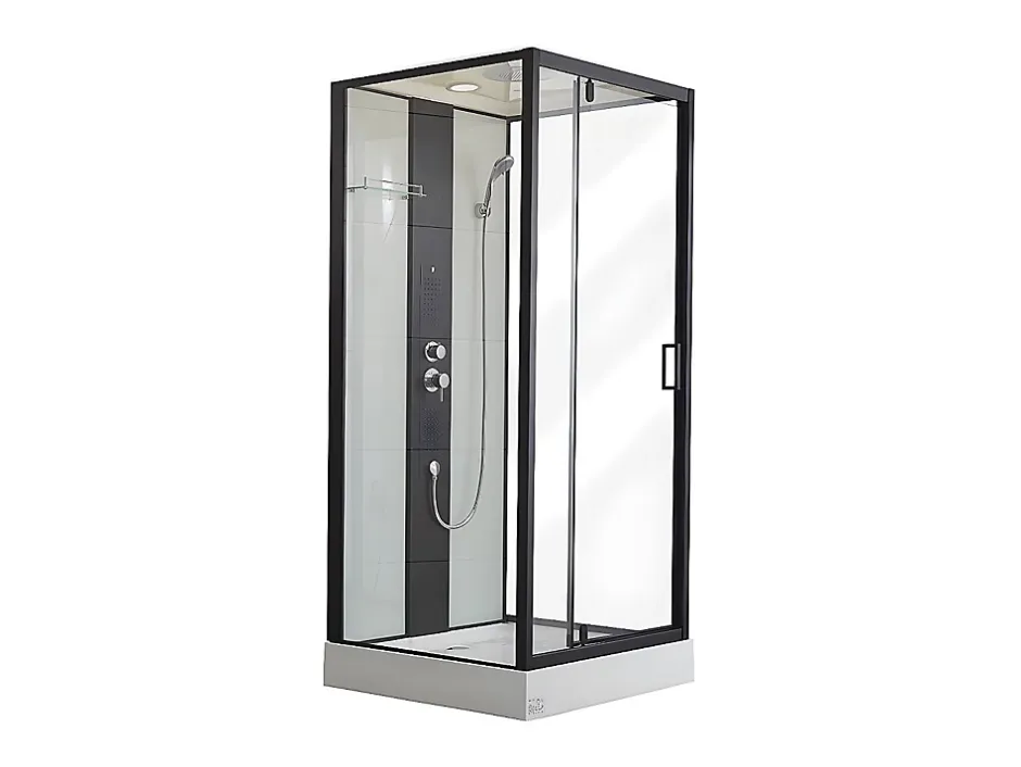 Vente-unique Cabine de douche hydromassante - 2 zones de jets de massage - L90 x P90 x H215 cm - pluie tropicale et douchette - PRIMEA* Cabine De Douche