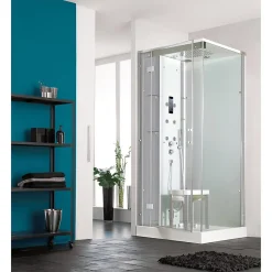 Kinedo Cabine de douche hydromassante HORIZON 90x90 hauteur receveur 12,5cm 1 porte pivotante finition acier