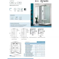 Kinedo Cabine de douche hydromassante HORIZON 90x90 hauteur receveur 12,5cm 1 porte pivotante finition acier
