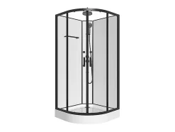 Vente-unique Cabine de douche hydromassante en fibre de bambou - Noir mat - L80 x l80 x H225 cm - ZALIFA* Cabine De Douche