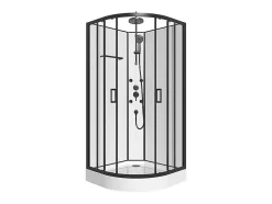 Vente-unique Cabine de douche hydromassante en fibre de bambou - Noir mat - L80 x l80 x H225 cm - ZALIFA* Cabine De Douche