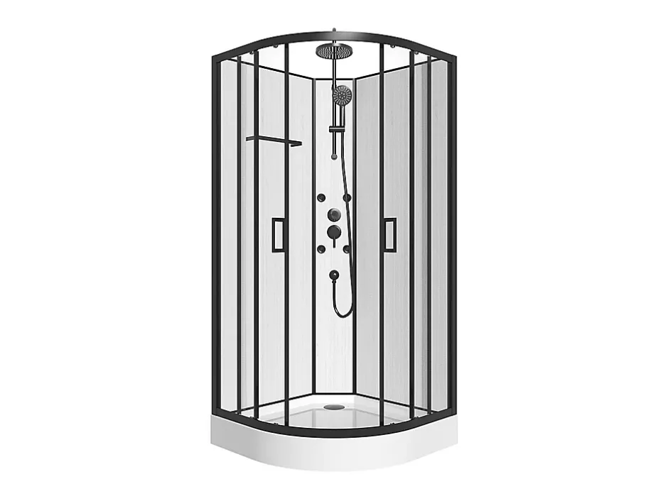 Vente-unique Cabine de douche hydromassante en fibre de bambou - Noir mat - L80 x l80 x H225 cm - ZALIFA* Cabine De Douche