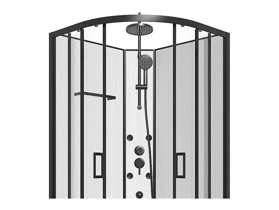 Vente-unique Cabine de douche hydromassante en fibre de bambou - Noir mat - L80 x l80 x H225 cm - ZALIFA* Cabine De Douche