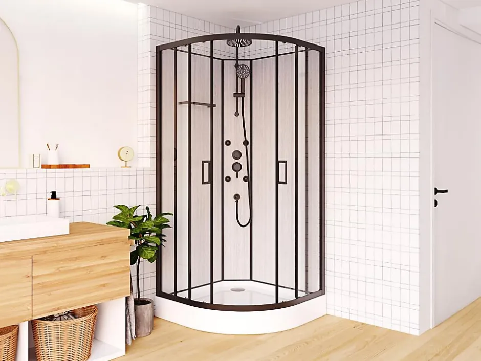 Vente-unique Cabine de douche hydromassante en fibre de bambou - Noir mat - L80 x l80 x H225 cm - ZALIFA* Cabine De Douche