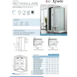 Kinedo Cabine de douche hydromassante et hammam HORIZON 120x120 hauteur receveur 12,5cm 1 porte pivotante finition perle noire