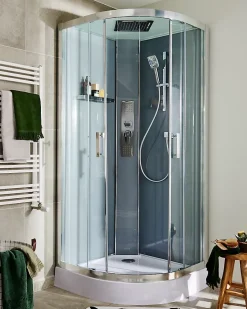 GoodHome Cabine de douche hydromassante quart de cercle 90 x 90 cm, profilés chromés, Beloya* Cabine De Douche