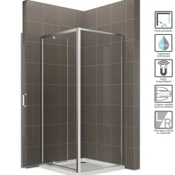 Saniverre Cabine de douche IBEA H.190 cm porte pivotante verre transparent 90 x 90 cm -* Cabine De Douche