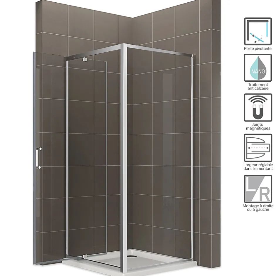 Saniverre Cabine de douche IBEA H.190 cm porte pivotante verre transparent 90 x 90 cm -* Cabine De Douche