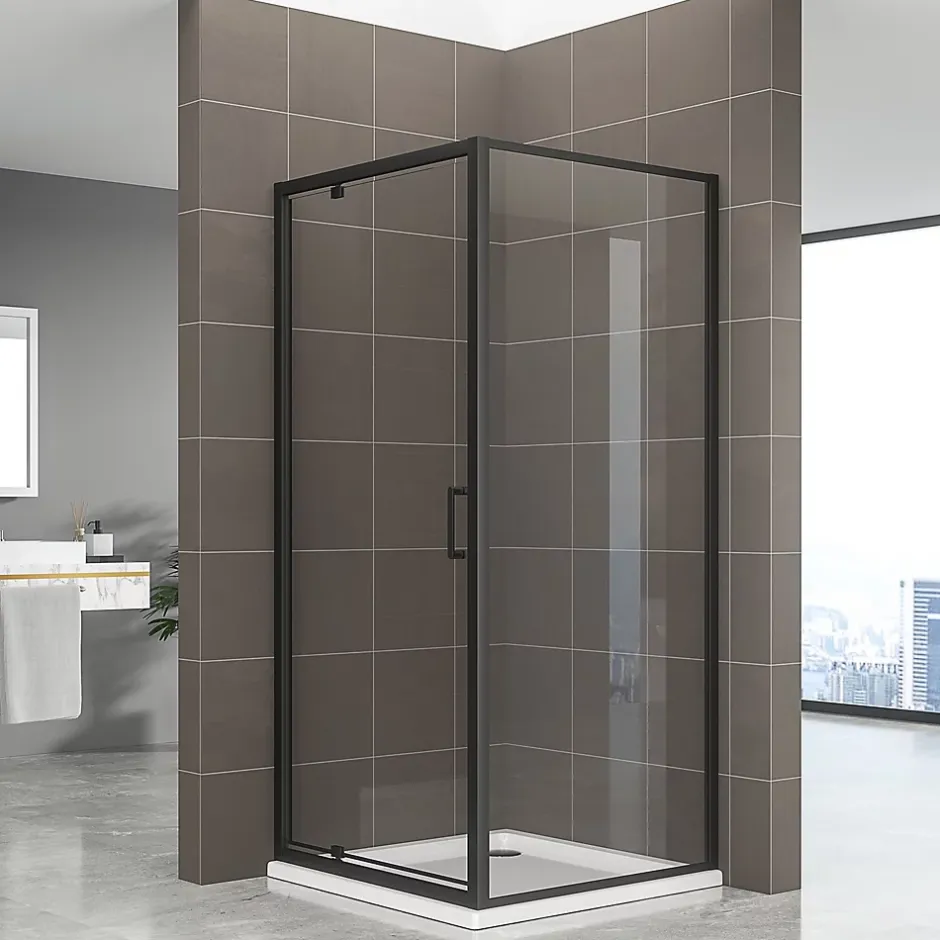 Saniverre Cabine de douche IBEABLACK H.190 cm porte pivotante verre transparent 90 x 70 cm (porte 90) -